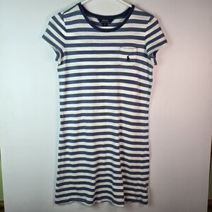 Polo Ralph Lauren Girls Striped Navy & White Short/Sleeve CottonDress SizeXL/16